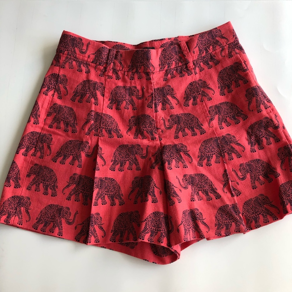 J. Crew Coral Red Elephant Print High Waist Shorts